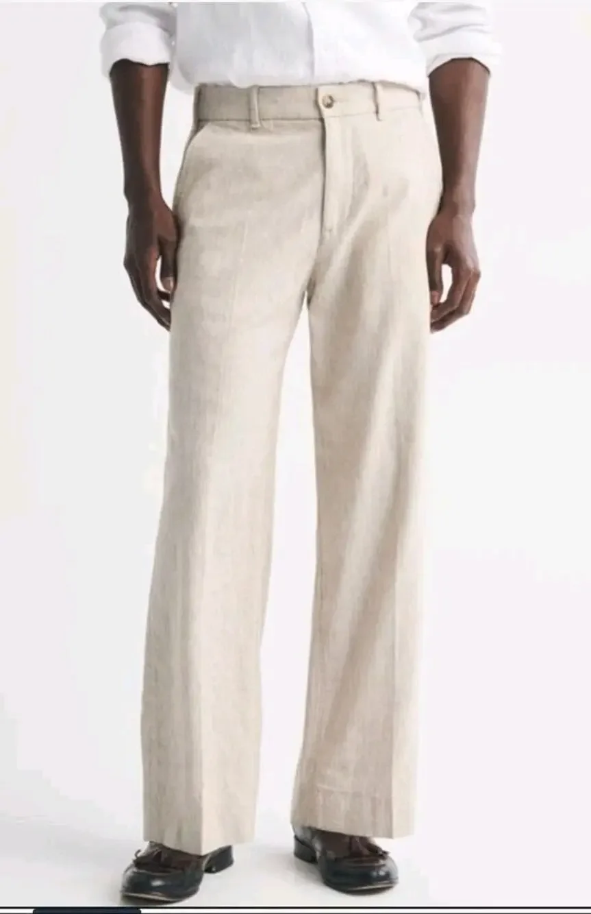 NEW Abercrombie & Fitch | Baggy Beige Linen Blend Pants Mens Size (28x30)